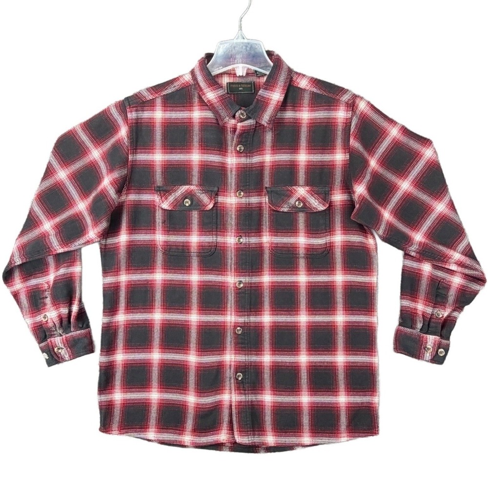 Field & Stream Plaid Flannel Shirt Mens Large Tall Red Black White Long Sleeve